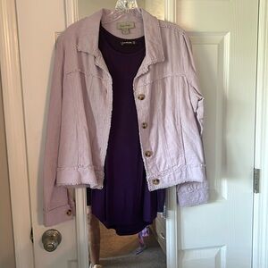 Lavender long sleeve cotton jacket with a purple sleeveless tank.